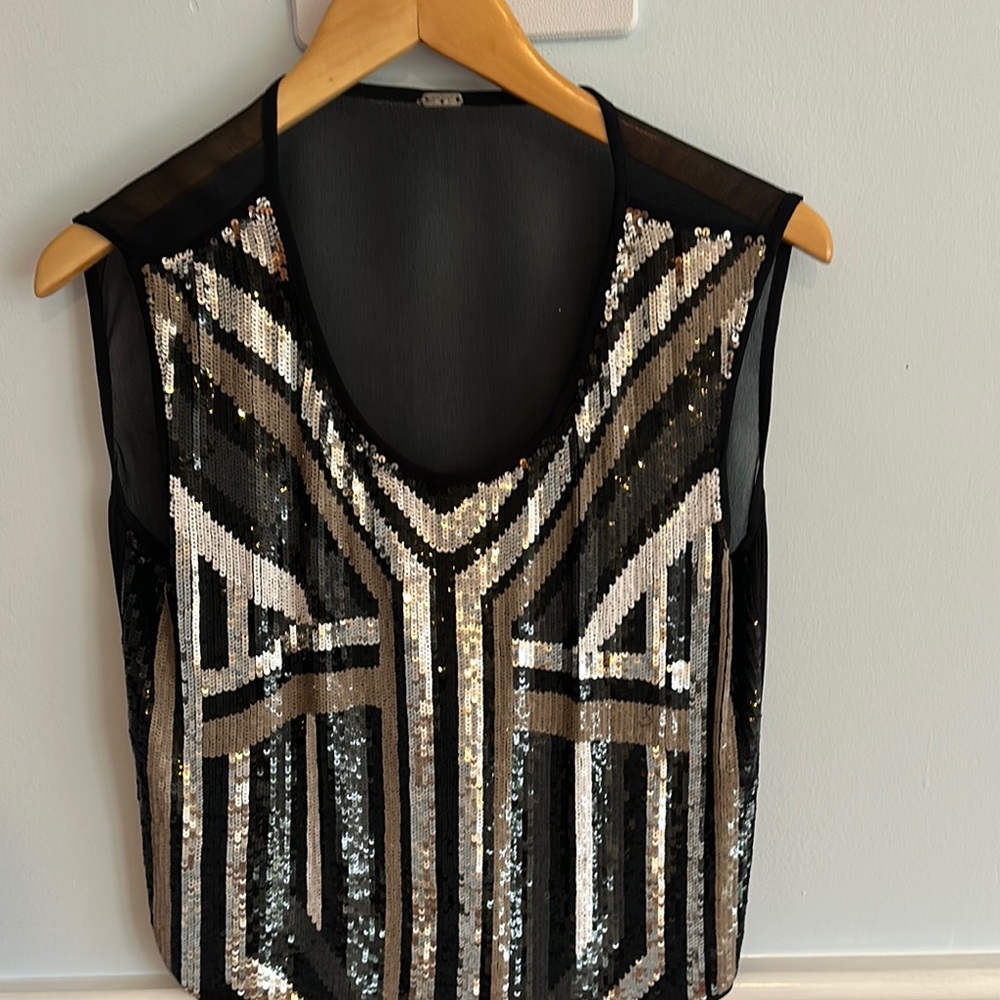 Sequin Sleeveless Top - Black and Silver